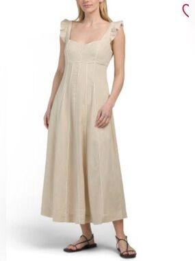 ELLEN TRACY  LINEN- BLEND RUFFLE STRAPS MIDI DRESS SIZE L NWT